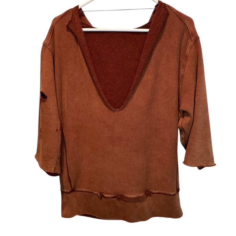 Free People Womens West Track Distressed 3/4 Sleeve Hoodie Grunge Oversized Boho